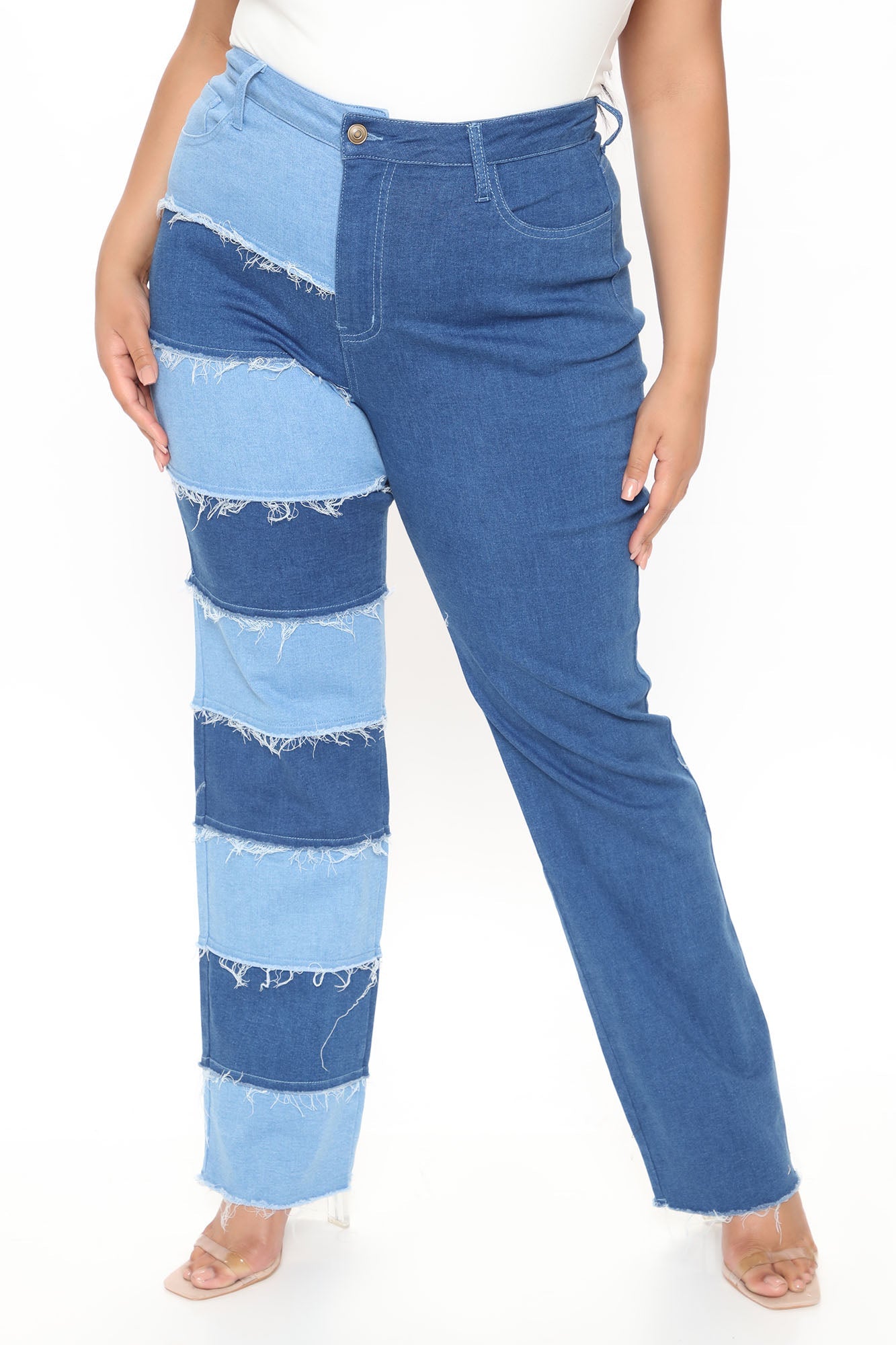 Breaking Barriers Patchwork Straight Leg Jeans - Medium Blue Wash Ins Street