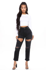 Hometown Hottie Destroyed Mom Jeans - Black Ins Street