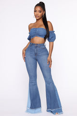 Only The Best Vibes Bell Bottom Jeans - Medium Blue Wash Ins Street