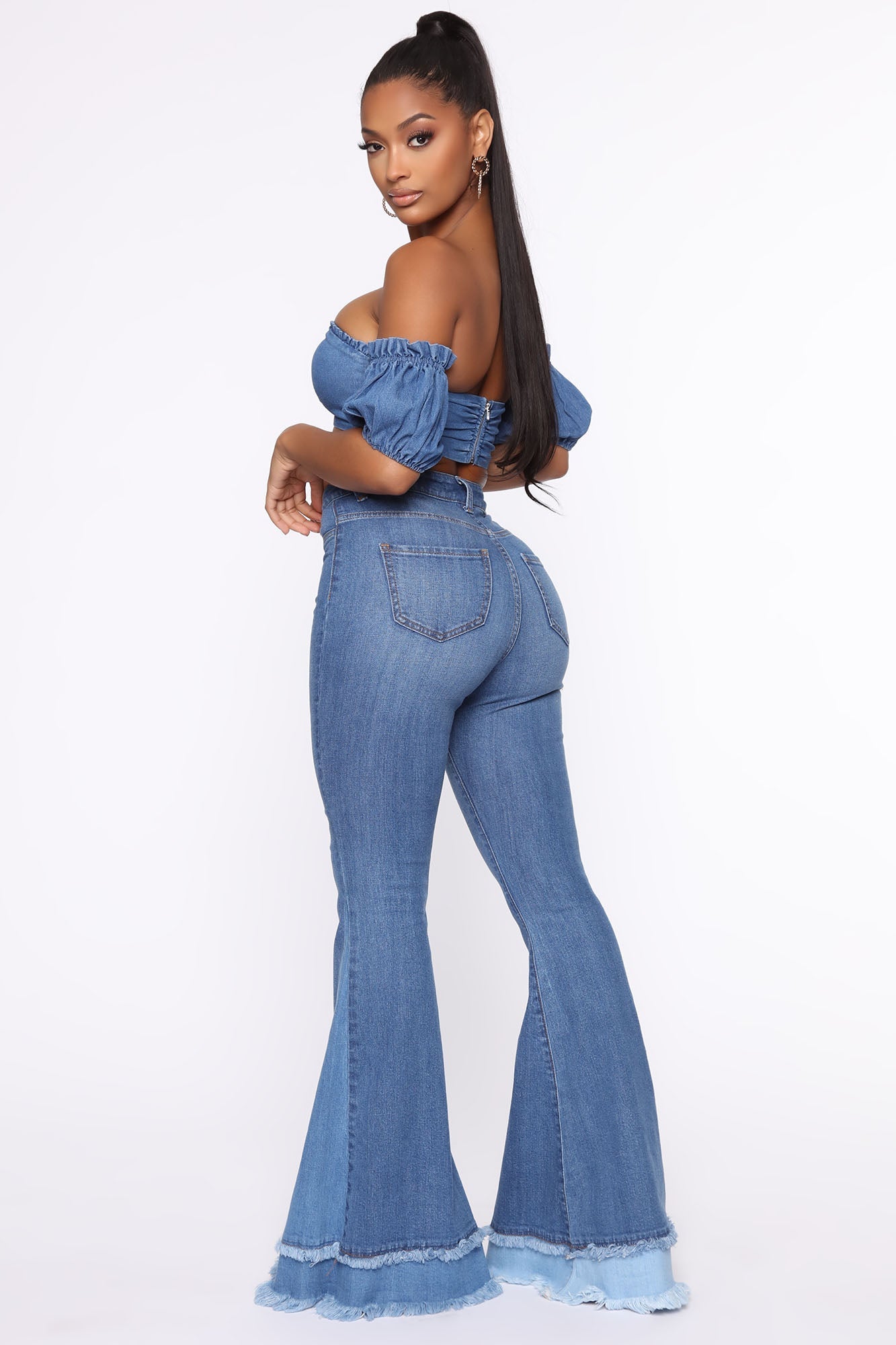 Only The Best Vibes Bell Bottom Jeans - Medium Blue Wash Ins Street