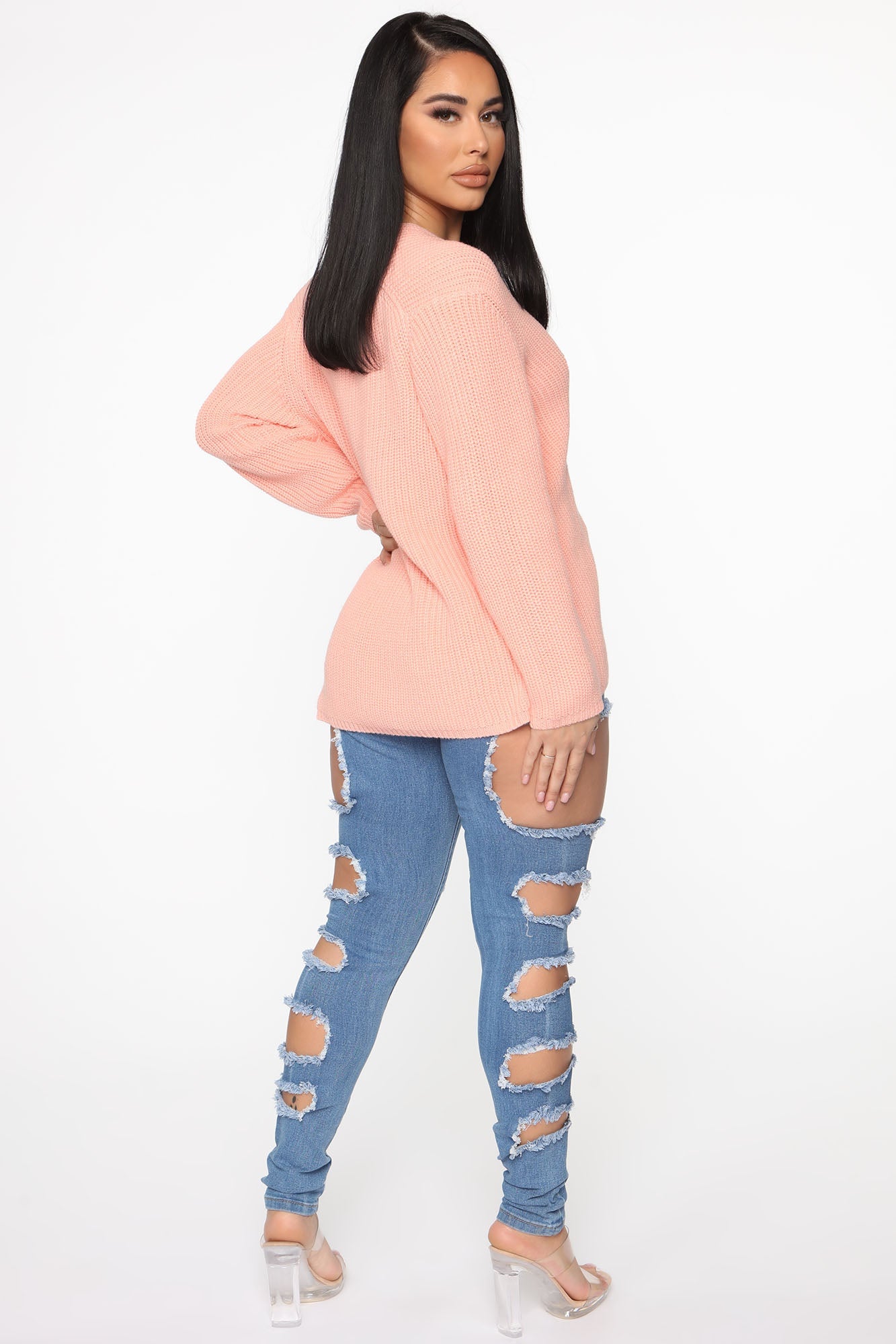 Around The Block Distressed Skinny Jeans - Medium Blue Wash Ins Street
