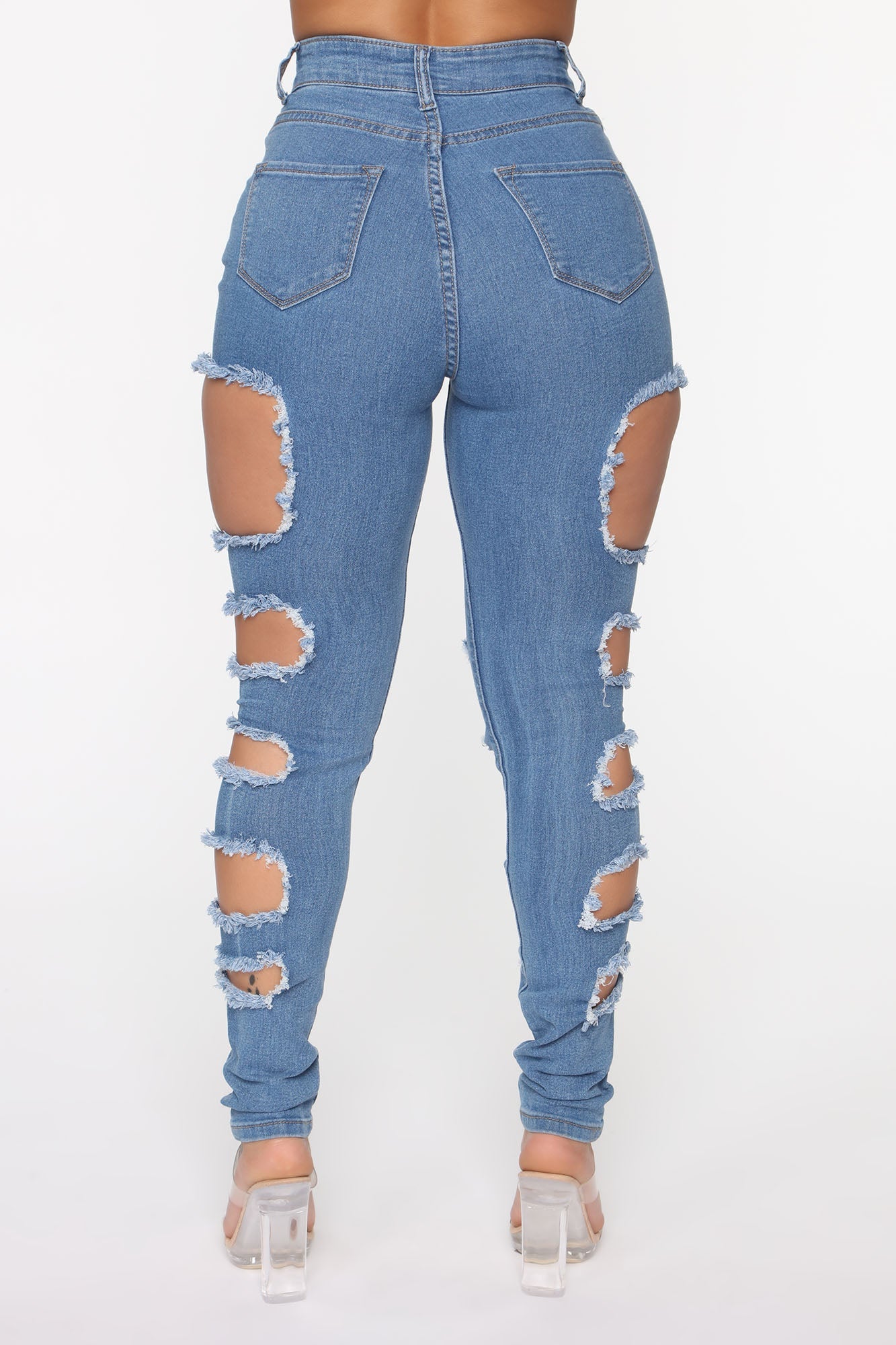 Around The Block Distressed Skinny Jeans - Medium Blue Wash Ins Street
