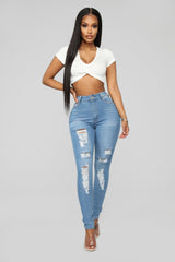Fantasea Nights High Rise Jeans - Light Blue Ins Street