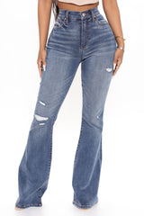 Do Yourself A Favor Ripped Flare Jeans - Medium Blue Wash Ins Street