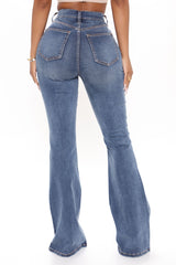 Do Yourself A Favor Ripped Flare Jeans - Medium Blue Wash Ins Street