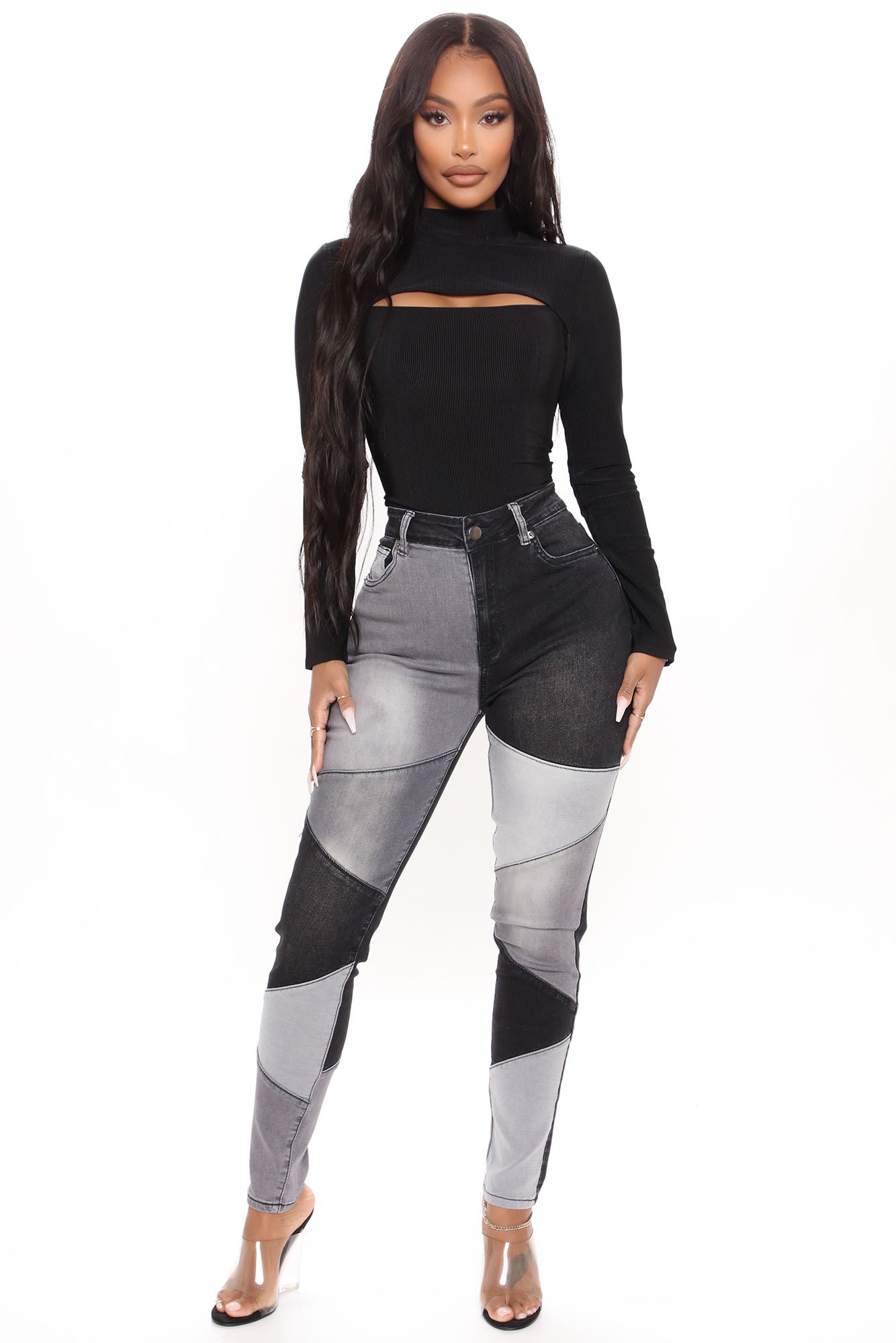 All Fixed Up Patchwork Skinny Jeans - Black/combo Ins Street