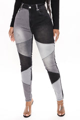 All Fixed Up Patchwork Skinny Jeans - Black/combo Ins Street