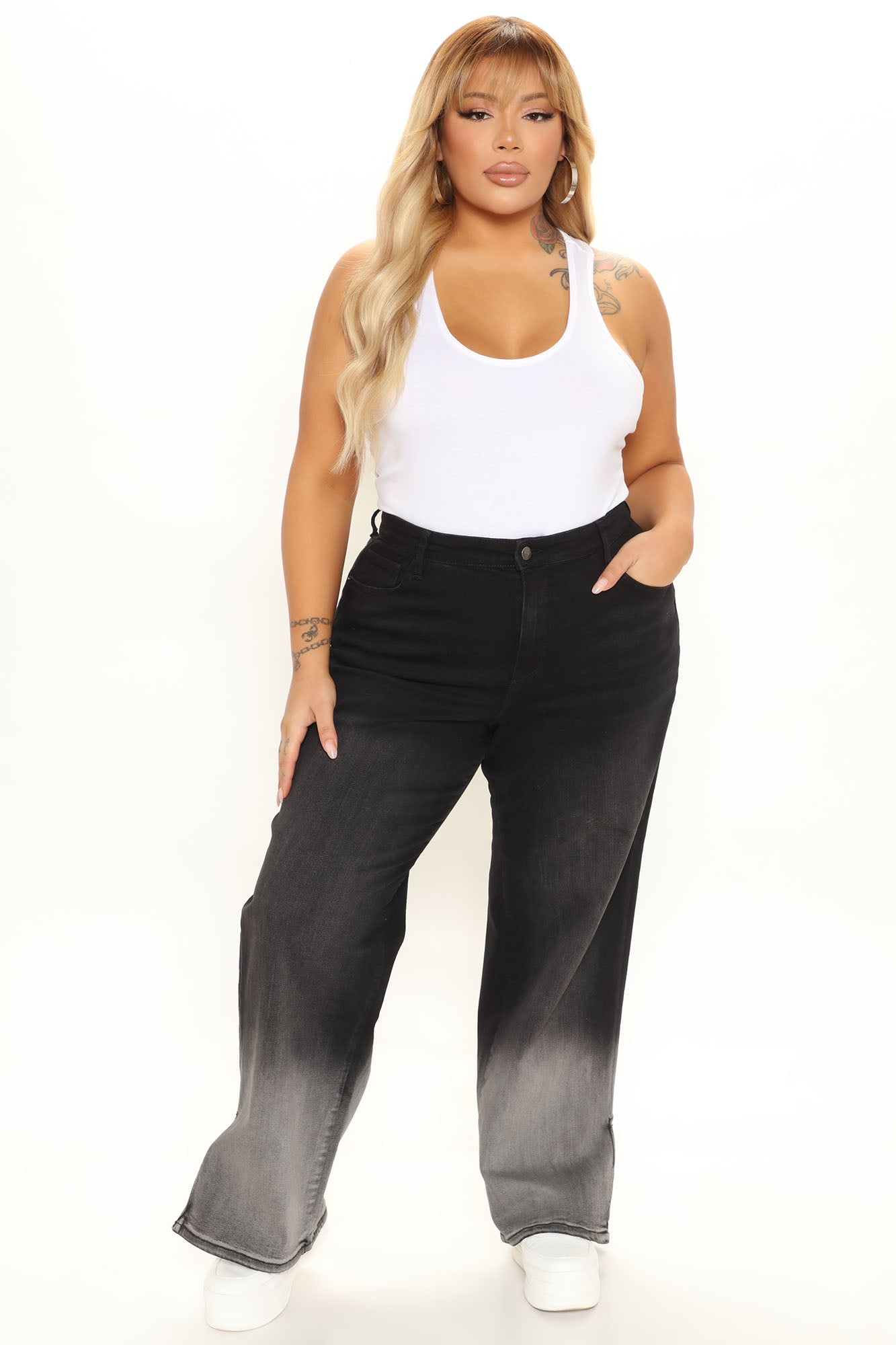 Ombre All Day Slit Hem Wide Leg Jeans - Black Ins Street