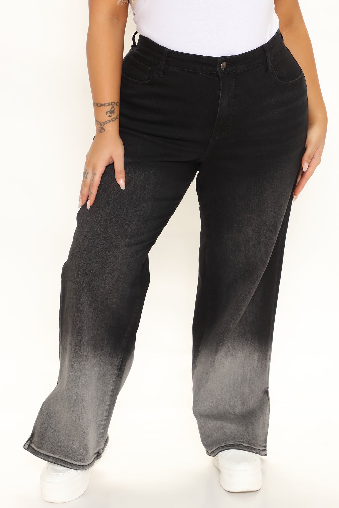 Ombre All Day Slit Hem Wide Leg Jeans - Black Ins Street