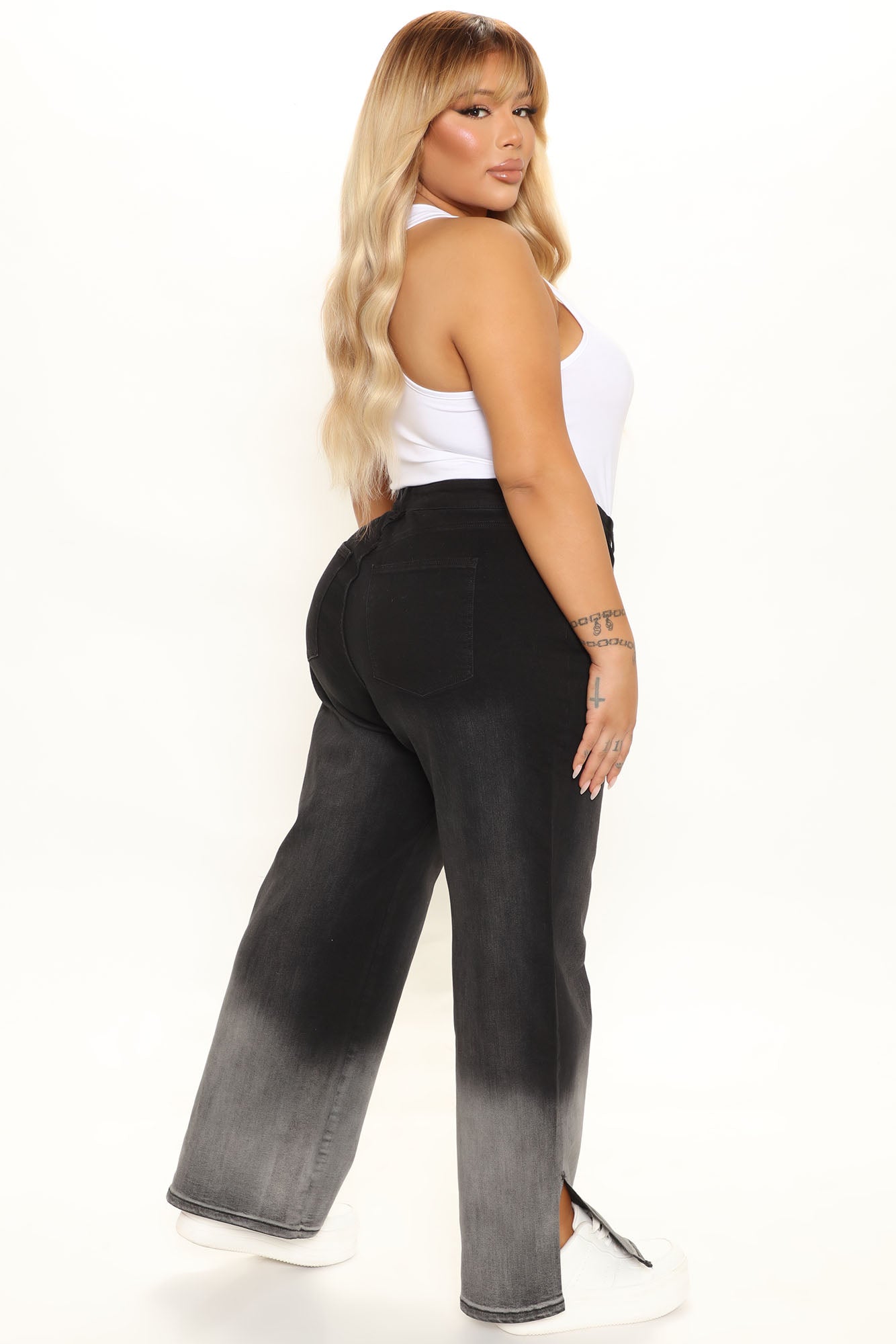 Ombre All Day Slit Hem Wide Leg Jeans - Black Ins Street