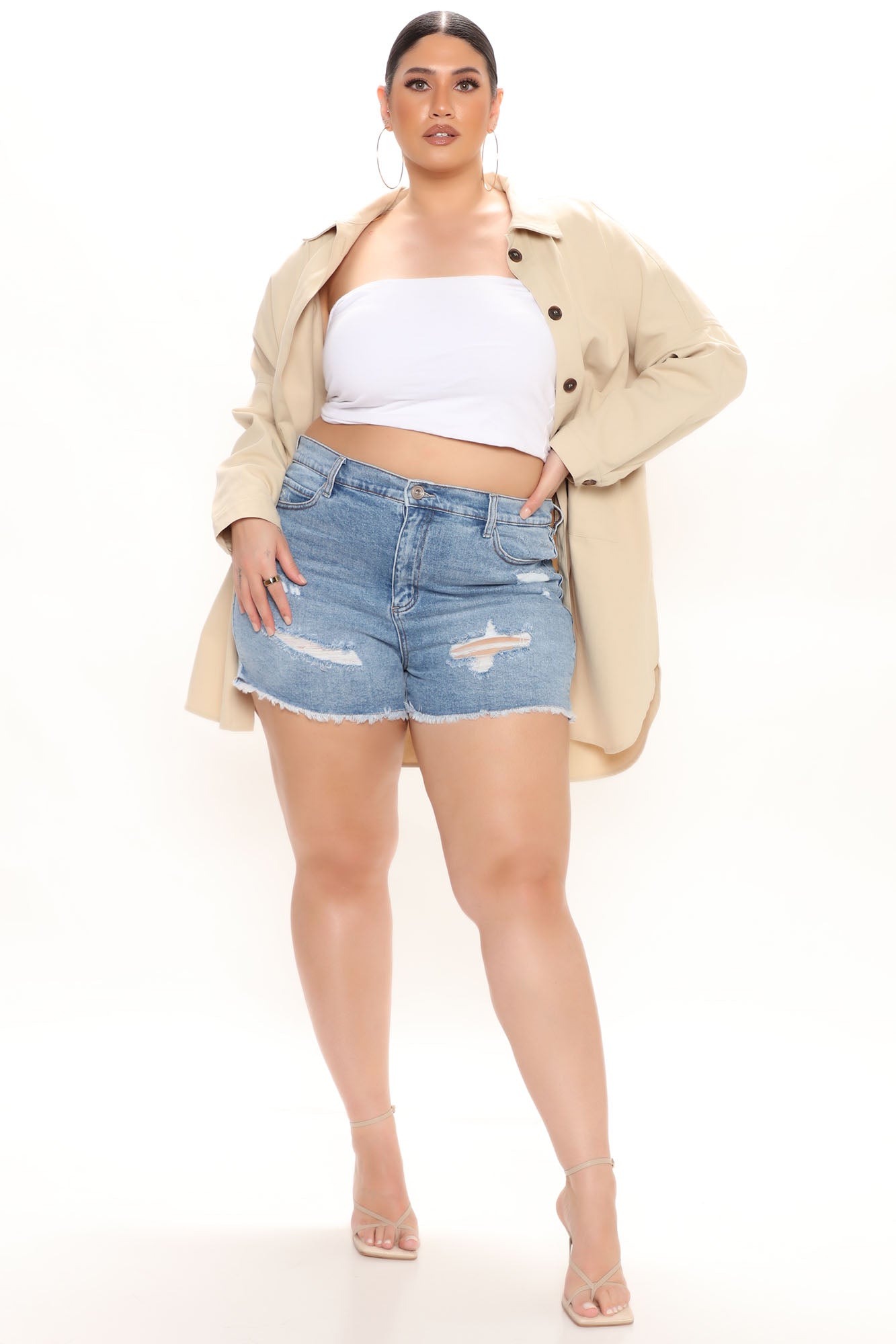 All Day High Waist Cut Off Stretch Denim Shorts - Medium Blue Wash Ins Street