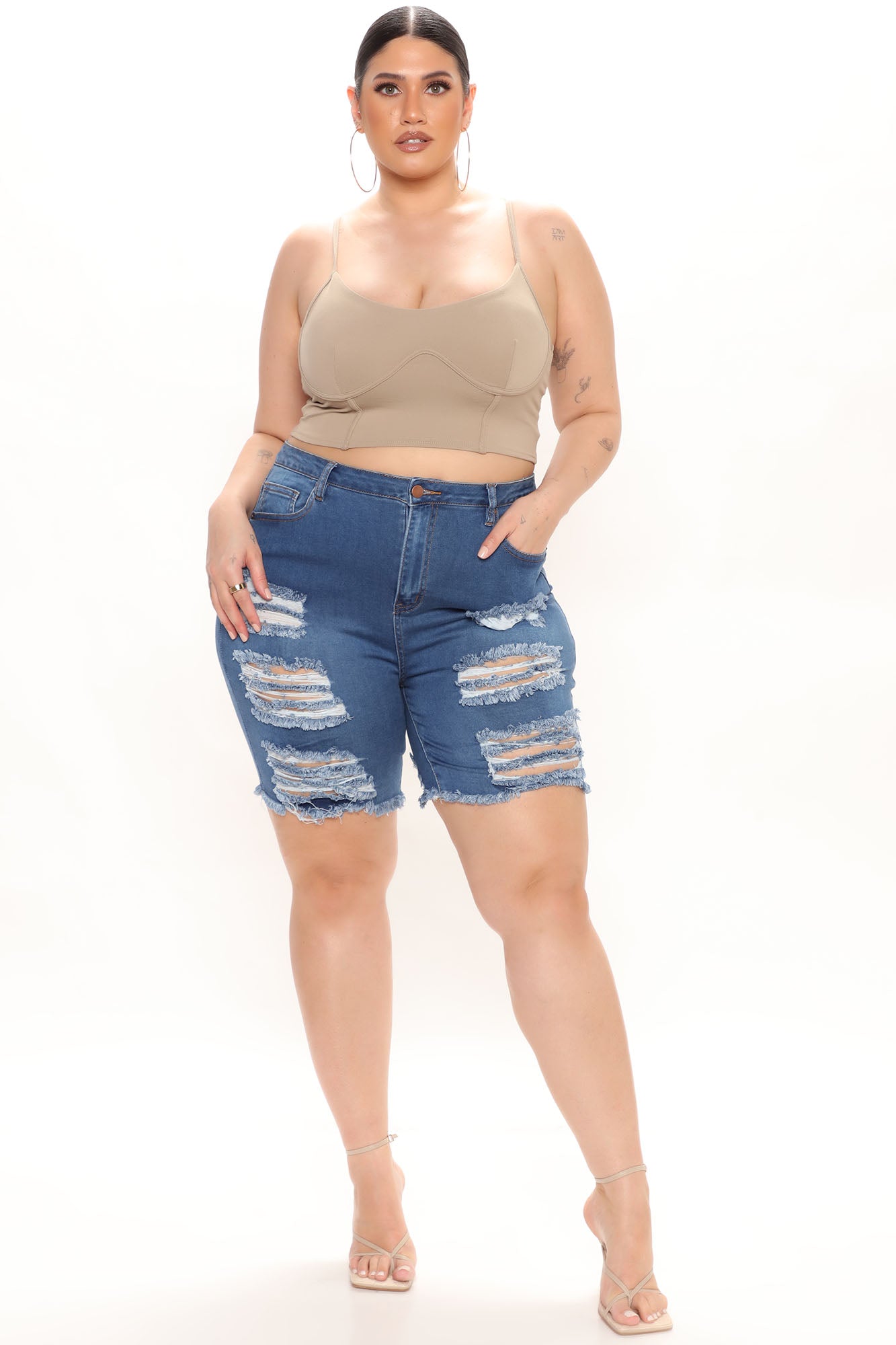 Match My Vibe Ripped Denim Shorts - Medium Blue Wash Ins Street