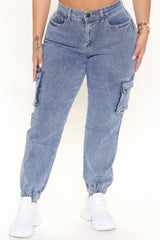 I Don't Wanna Know Cargo Jogger Jeans - Medium Blue Wash Ins Street