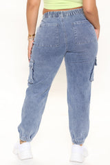 I Don't Wanna Know Cargo Jogger Jeans - Medium Blue Wash Ins Street