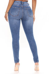 Always Lookin' Good Distressed Stretch Skinny Jeans - Dark Wash Ins Street