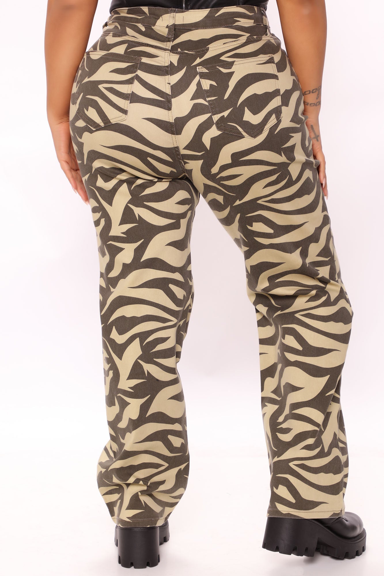 Wild Child Printed Straight Leg Jeans - Olive/combo Ins Street