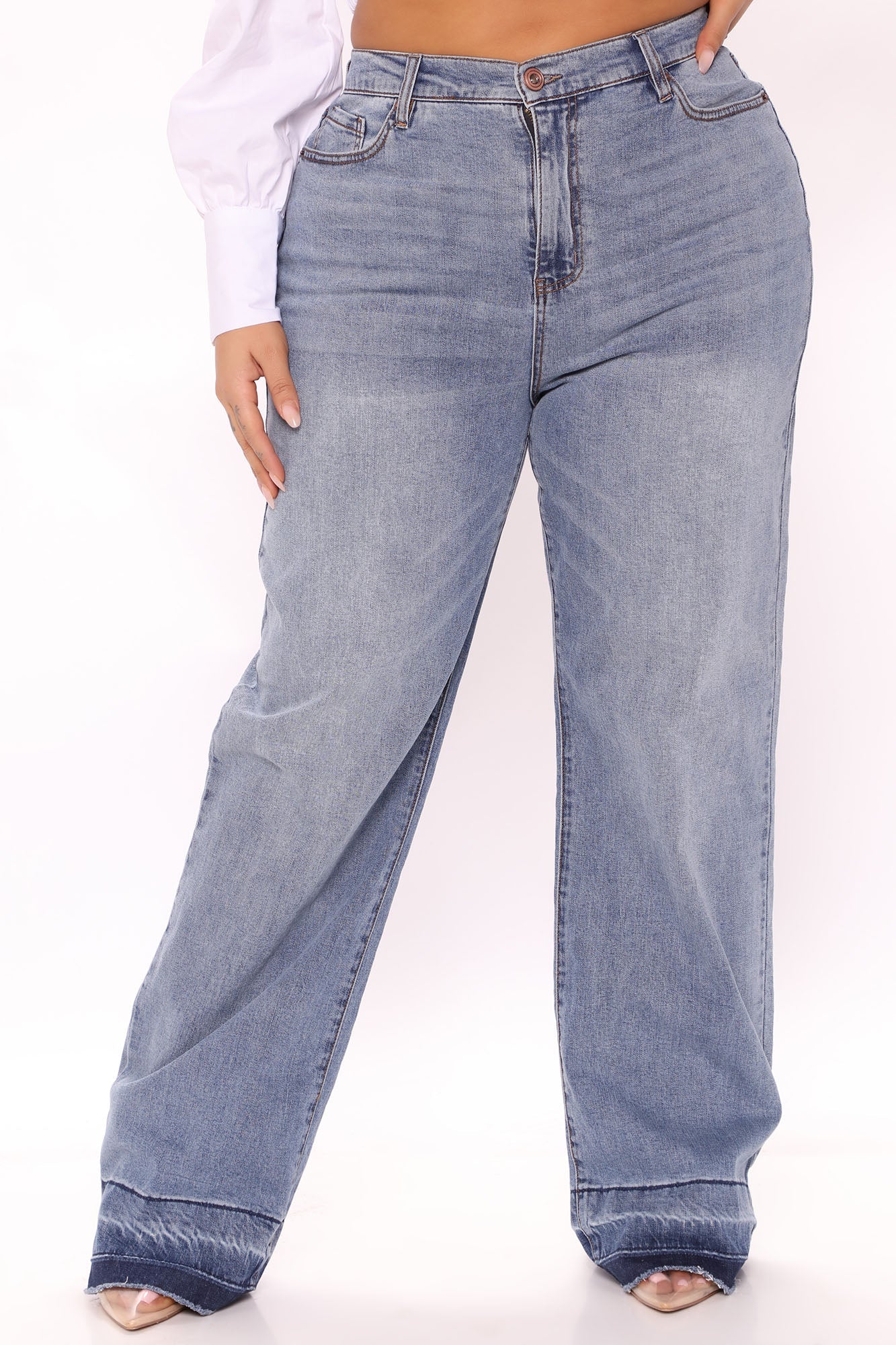 Be Free Release Hem Straight Leg Jeans - Medium Blue Wash Ins Street
