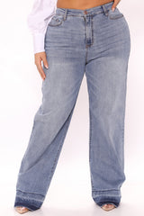 Be Free Release Hem Straight Leg Jeans - Medium Blue Wash Ins Street
