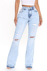 The Wait Is Over Ripped Flare Jeans - Acid Wash Blue Ins Street