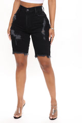 Don't Wait Up Distressed Denim Bermudas - Black Ins Street