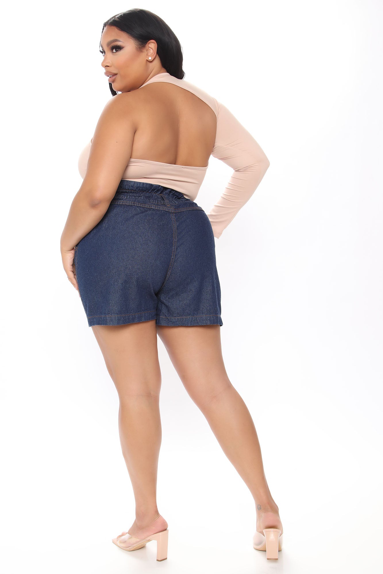 Alaina Paperbag Waist Denim Shorts - Dark Denim Ins Street