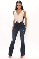 Distressed Slimming Flare Jeans - Medium Blue Wash Ins Street