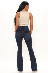 Distressed Slimming Flare Jeans - Medium Blue Wash Ins Street