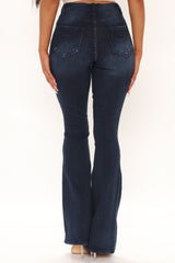 Distressed Slimming Flare Jeans - Medium Blue Wash Ins Street