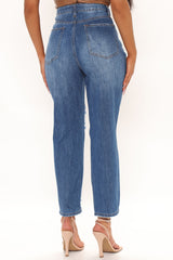 After Party High Waist Destroyed Mom Jeans - Dark Wash Ins Street