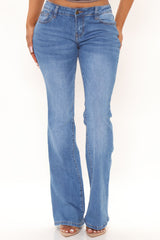 Peace And Music Low Rise Flare Jeans - Medium Blue Wash Ins Street