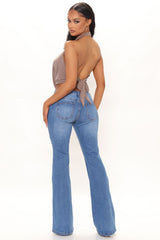 Peace And Music Low Rise Flare Jeans - Medium Blue Wash Ins Street