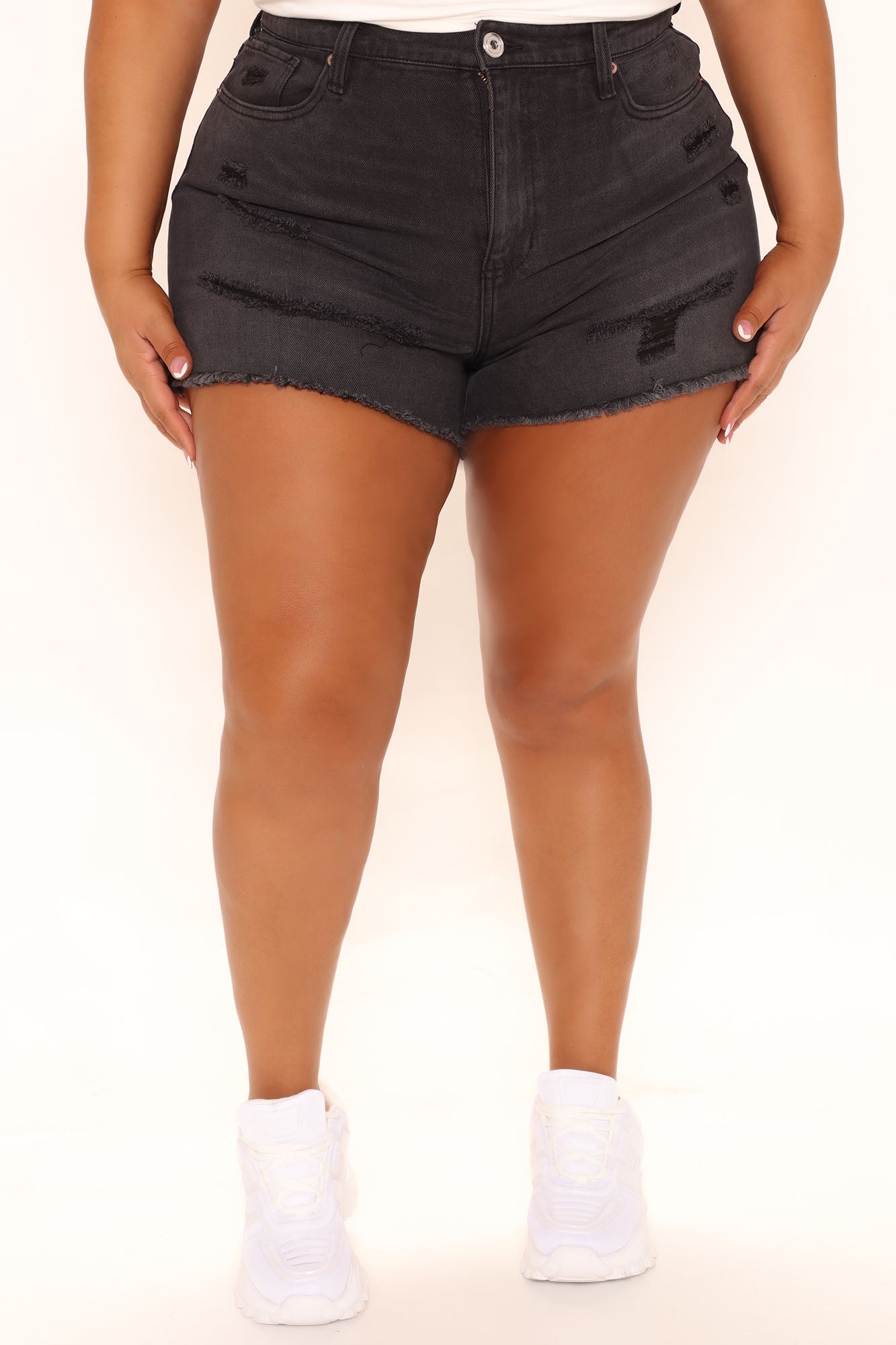 Doin' It Right Distressed Non Stretch Denim Shorts - Black Ins Street