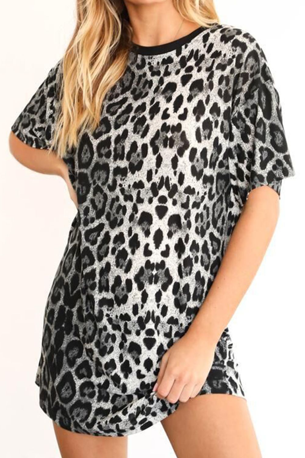 Leopard Dropped Shoulder Mini Tee Dress Ins Street