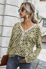 Leopard Buttoned Contrast Trim Top Ins Street