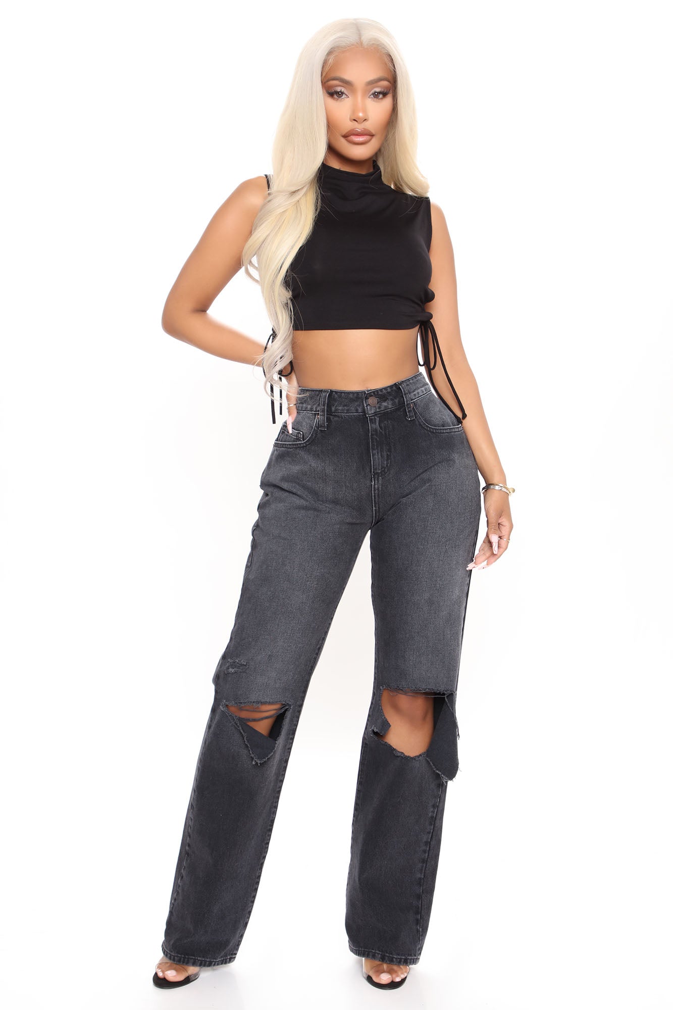Go All Cut Out Slouch Fit Jeans - Black Ins Street