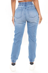 A Soft Touch Knit Denim Joggers - Light Blue Wash Ins Street