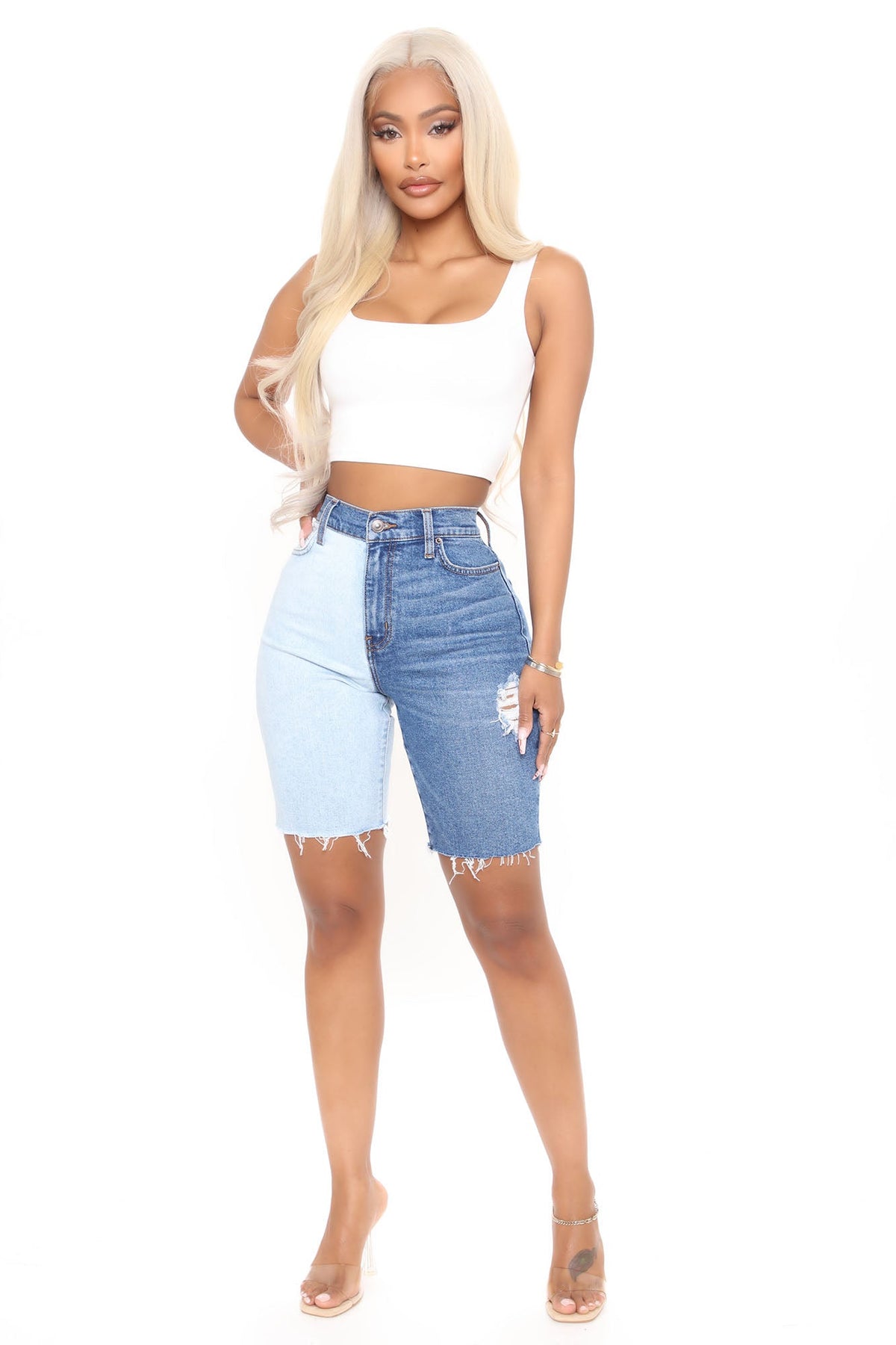 What's The Difference Two Tone Denim Bermudas - Blue/combo Ins Street