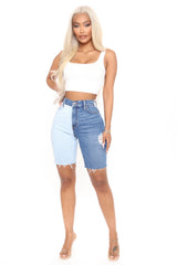 What's The Difference Two Tone Denim Bermudas - Blue/combo Ins Street