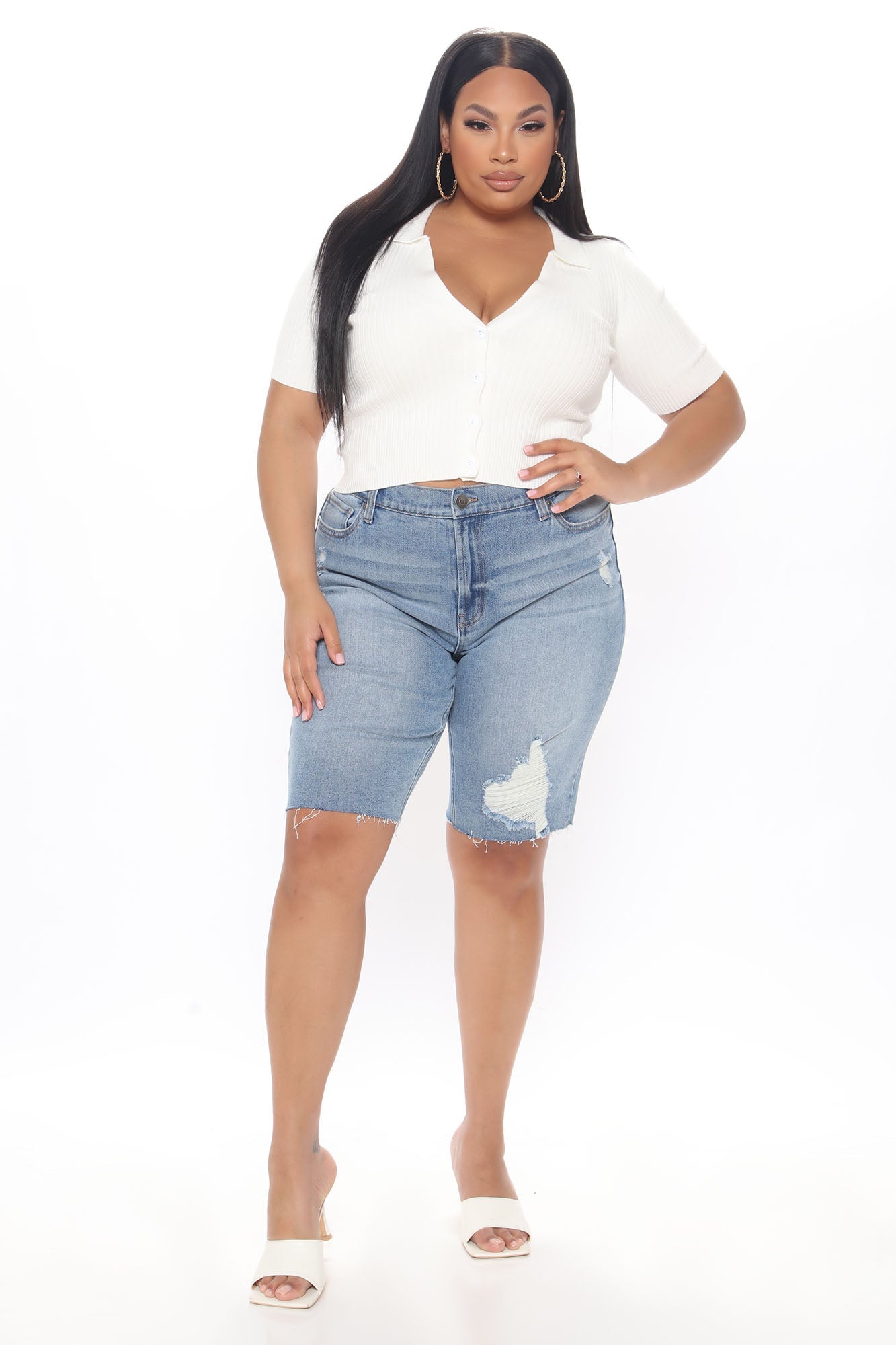 Kick It Into Gear Denim Biker Shorts - Light Blue Wash Ins Street