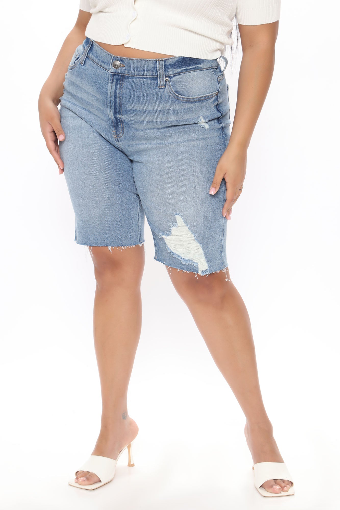 Kick It Into Gear Denim Biker Shorts - Light Blue Wash Ins Street