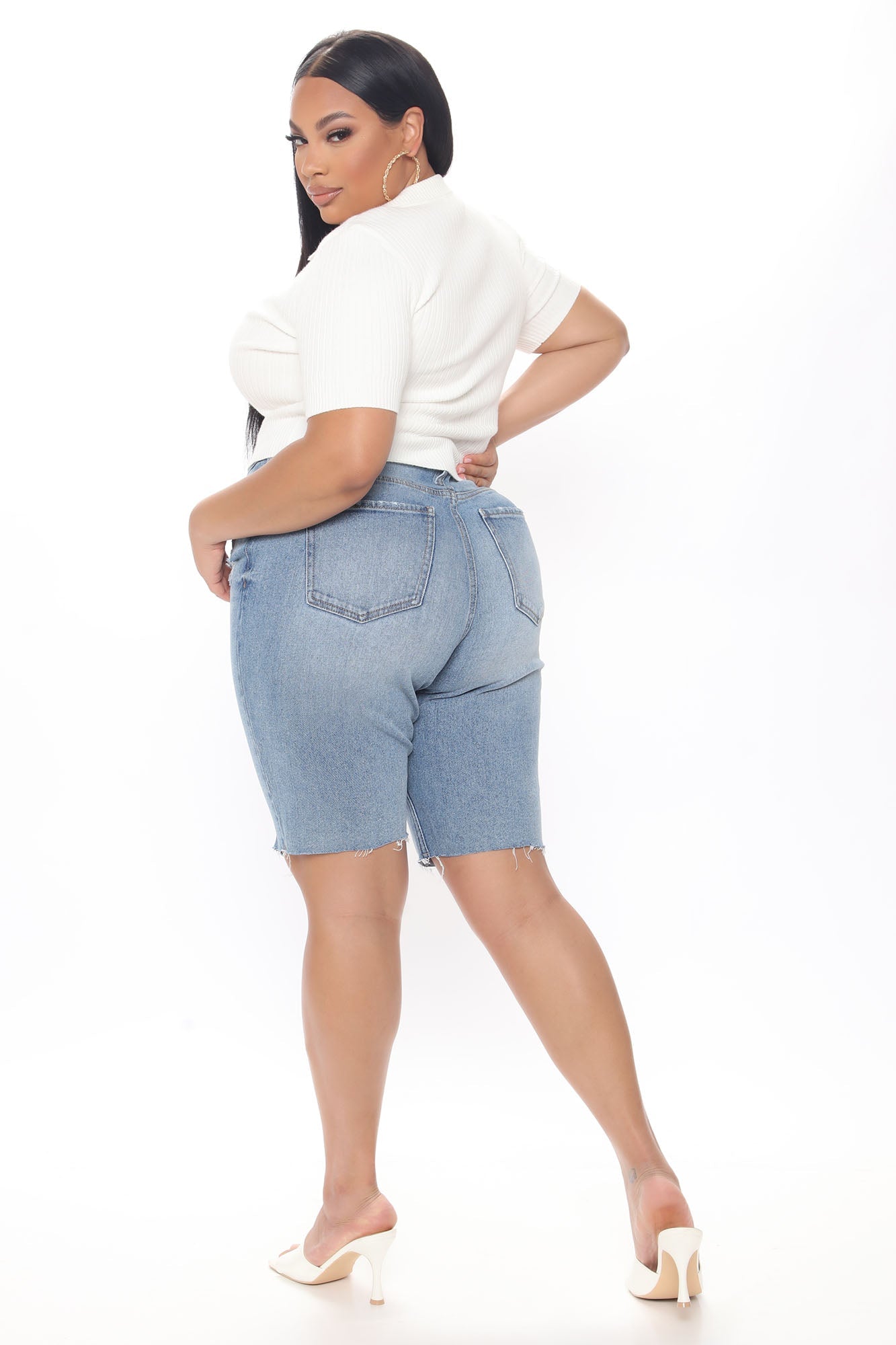 Kick It Into Gear Denim Biker Shorts - Light Blue Wash Ins Street