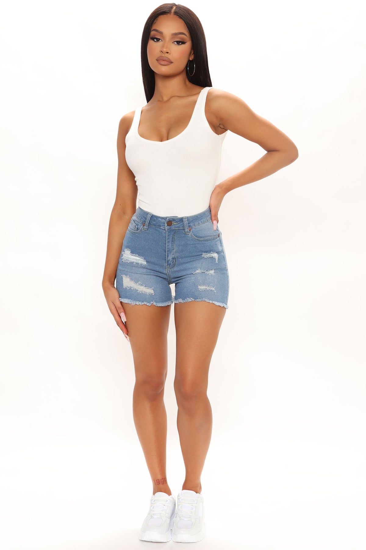 Run It Back Denim Shorts - Medium Blue Wash Ins Street