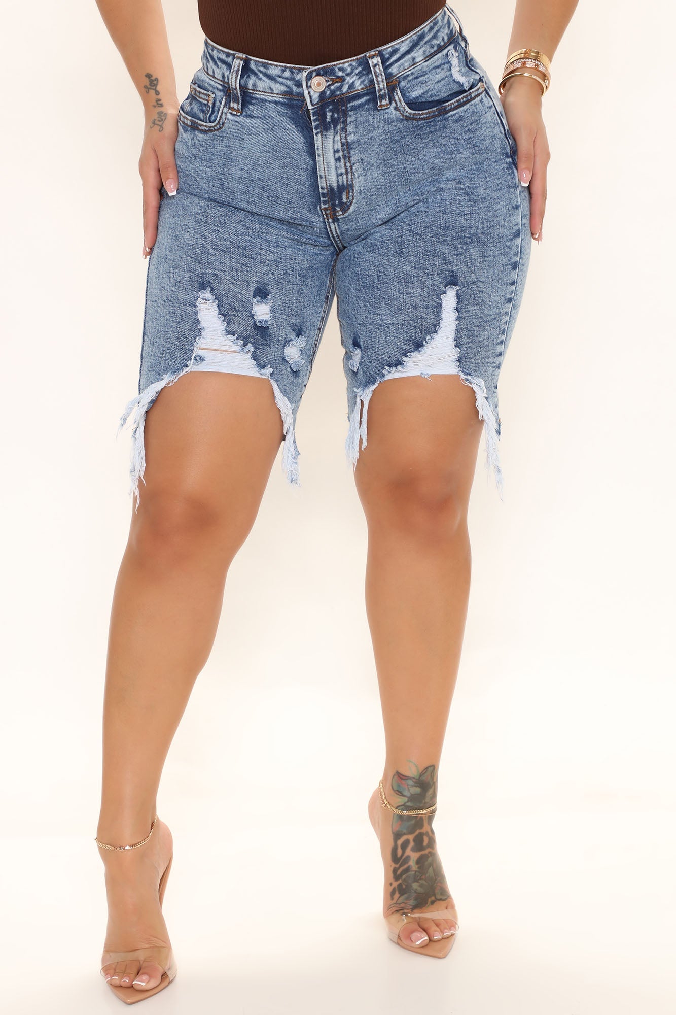 Feel The Same Stretch Bermuda Shorts - Acid Wash Blue Ins Street