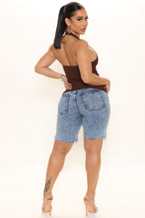 Feel The Same Stretch Bermuda Shorts - Acid Wash Blue Ins Street