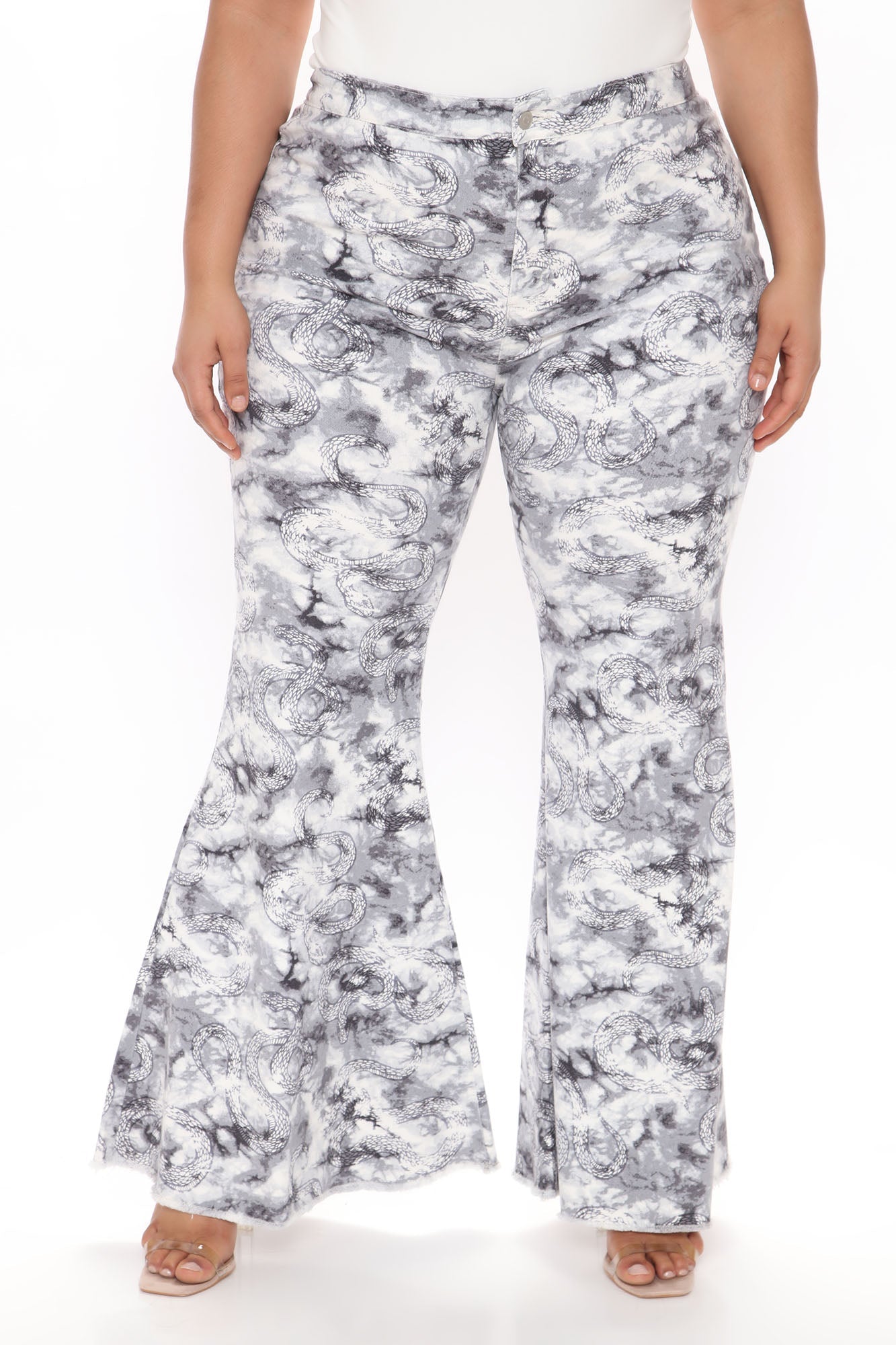 Watch The Venom Snake Print Flare Jeans - Grey/combo Ins Street