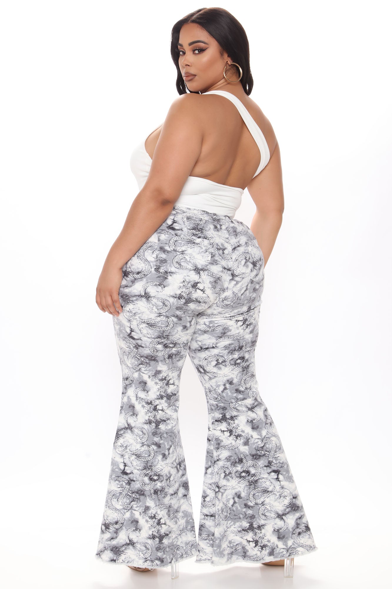 Watch The Venom Snake Print Flare Jeans - Grey/combo Ins Street