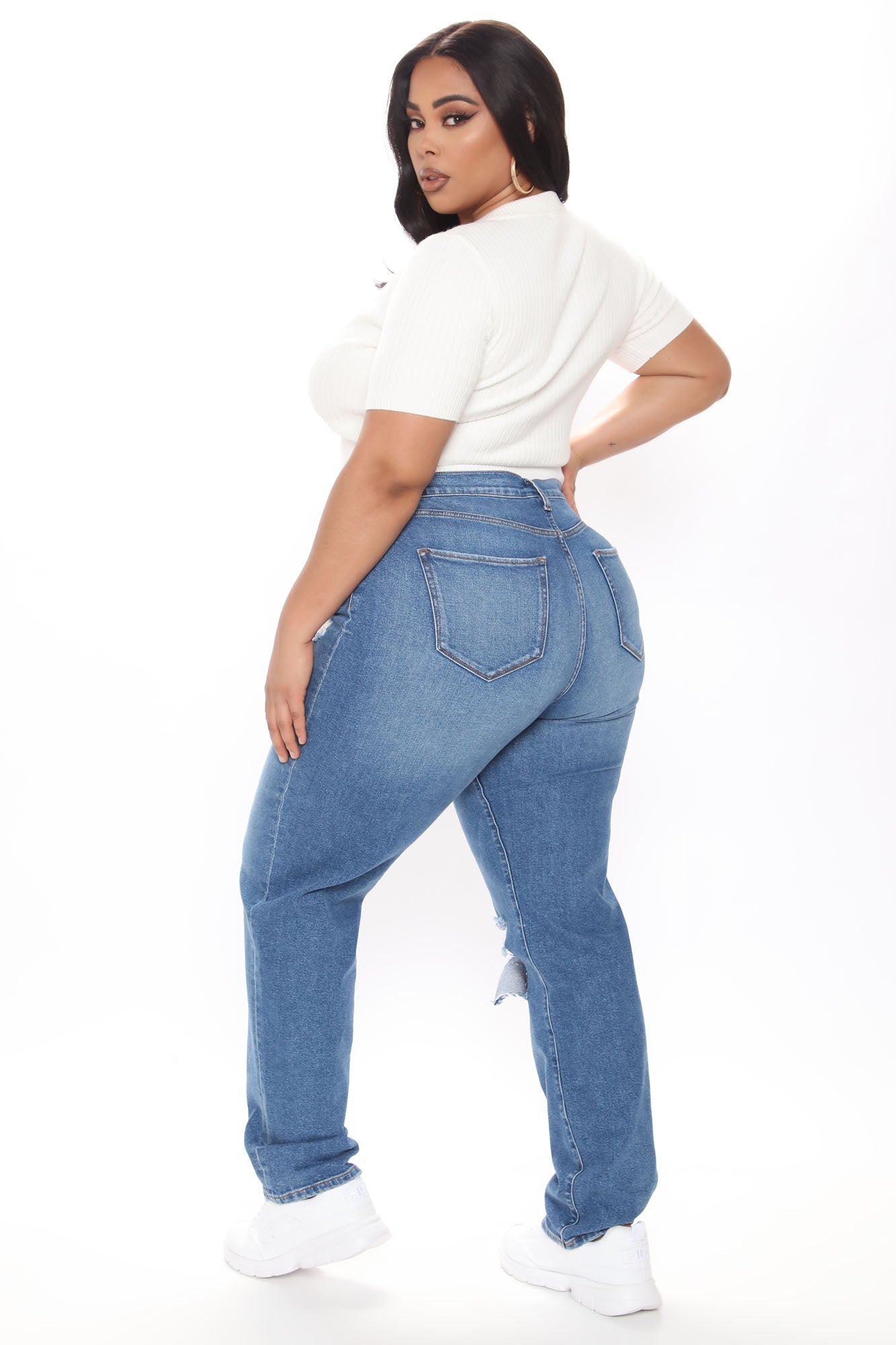 Tall Hometown Cutie Destroyed Mom Jeans - Medium Blue Wash Ins Street