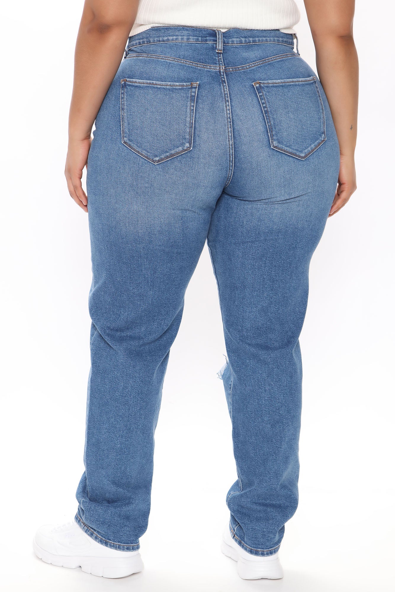 Tall Hometown Cutie Destroyed Mom Jeans - Medium Blue Wash Ins Street