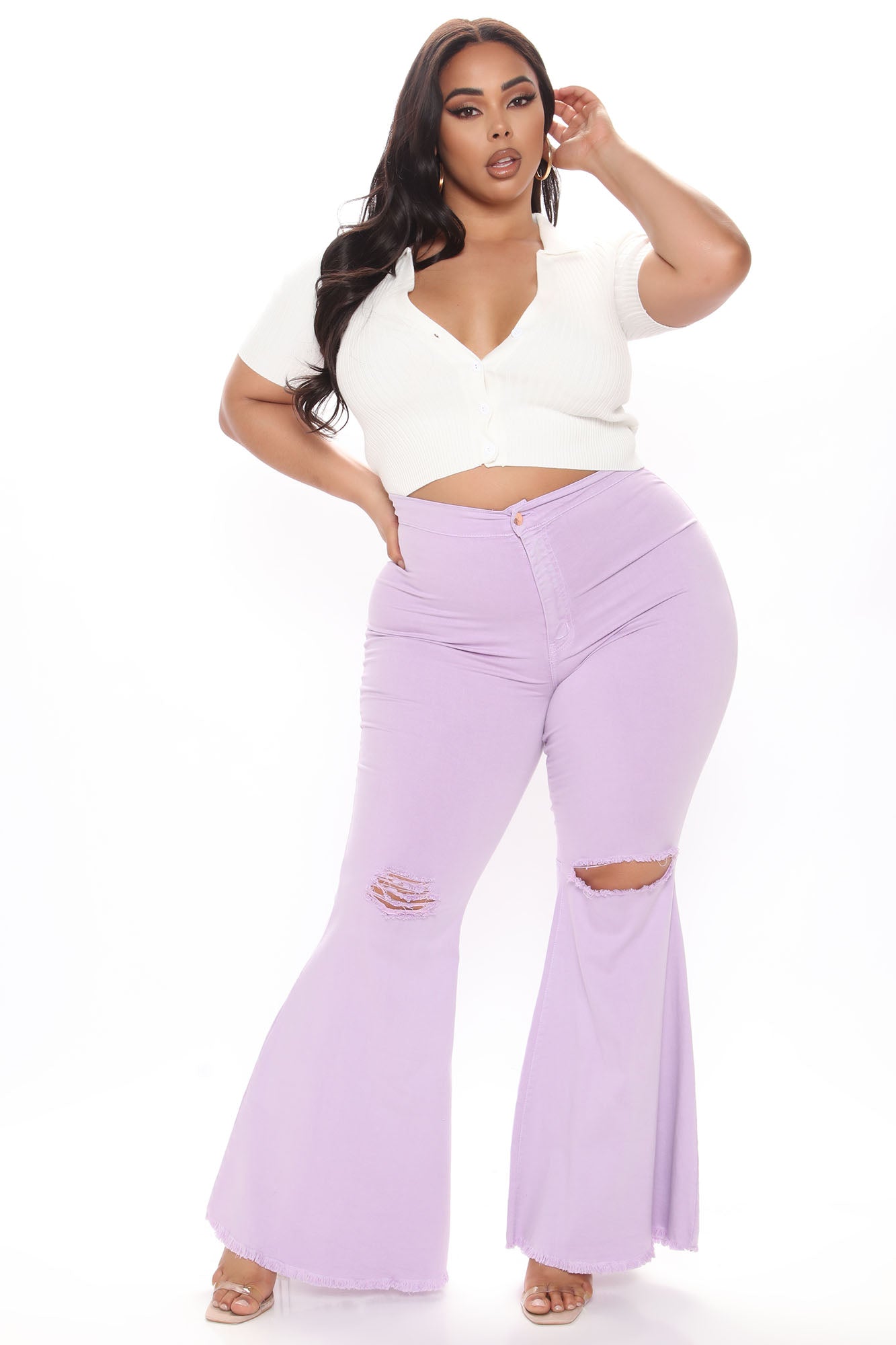 Mystery Solved Extreme Bell Bottom Jeans - Lavender Ins Street