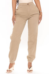 Just Sit Back And Relax Denim Joggers - Khaki Ins Street